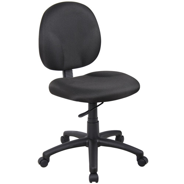 Enhance your workspace with this Boss task chair. The generous weight capacity and extra-large seating accommodate a wide range of users, while the Caressoft upholstery and sturdy nylon base ensure durability and stability. Move freely from your desk to the filing cabinet with double-wheel 2-inch casters. This Boss Diamond task chair has a contoured, padded back to reduce the strain on your spine and features adjustable height, back and depth for maximum flexibility and support.  Caressoft upholstery provides breathability and comfort.  Contoured back offers continued support.  Pneumatic gas lift and adjustable back height and depth provide flexibility.  25in nylon base and hooded 2in casters for maneuverability.  Weight capacity tested to support 275 lbs.  ANSI/BIFMA Compliant - This product has been tested and verified for compliance with rigorous performance requirements and safety standards related to specific furniture products.