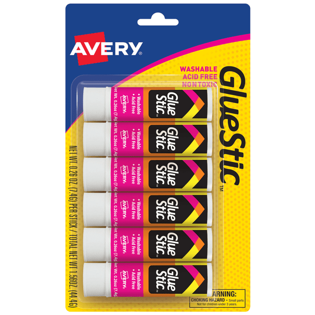 AVERY PRODUCTS CORPORATION 98095 Avery Permanent Glue Stick, Washable, Nontoxic, 0.26 oz., Pack Of 6