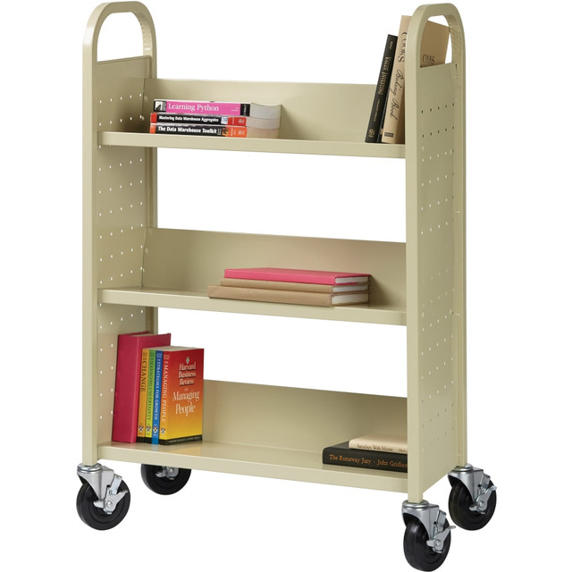 SP RICHARDS 49204 Lorell Single-Sided Mobile Steel Book Cart, 3-Shelf, Putty