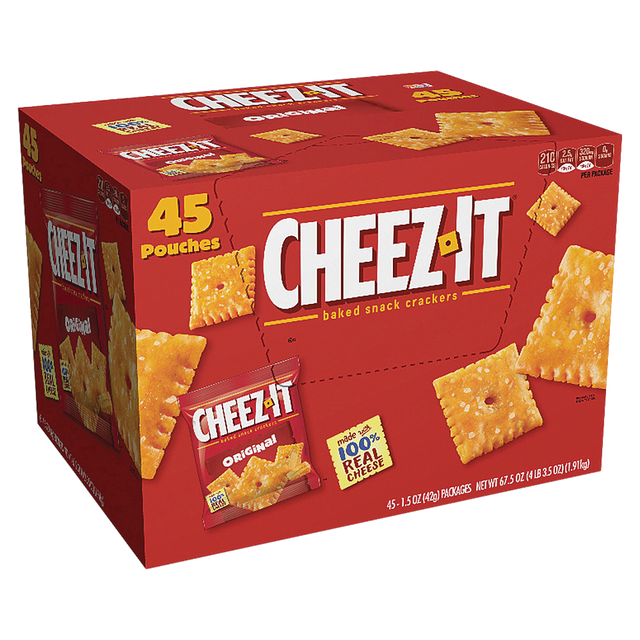 KELLOGGs 220-00089 Cheez-It Baked Snack Crackers, Original Flavor, 1.5 Oz Bags, Box Of 45