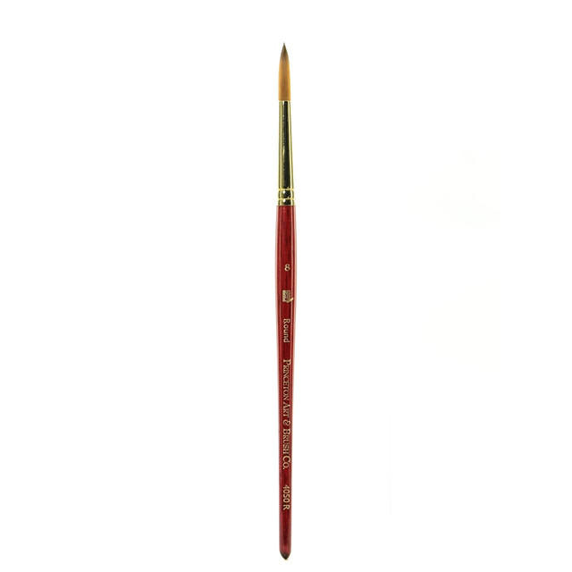 PRINCETON ARTIST BRUSH CO. 4050R-8 Princeton Series 4050 Heritage Synthetic Sable Watercolor Short-Handle Paint Brush, Size 8, Round Bristle, Sable Hair, Red