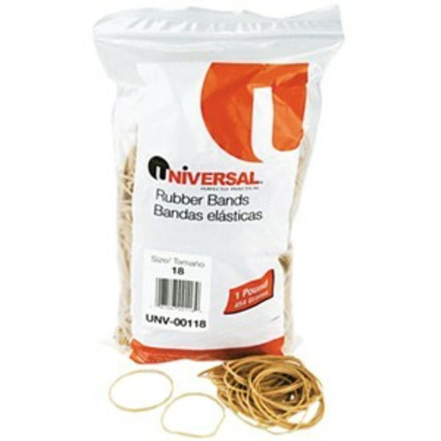 UNIVERSAL OFFICE PRODUCTS 00118 Universal 00118 Rubber Band - Size: #18 - 3in Length x 0.06in Width - 12lb/in - 1600 / Box - Rubber - Beige