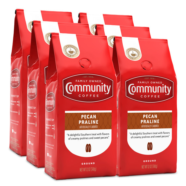 COMMUNITY COFFEE COMPANY LLC 3570001908 Community Coffee Arabica Ground Coffee, Pecan Praline, 12 Oz Per Bag, Carton Of 6 Bags
