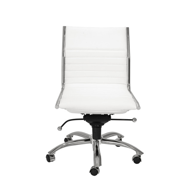 EURO STYLE, INC. Eurostyle 01266WHT  Dirk Armless Faux Leather Low-Back Commercial Office Chair, Chrome/White