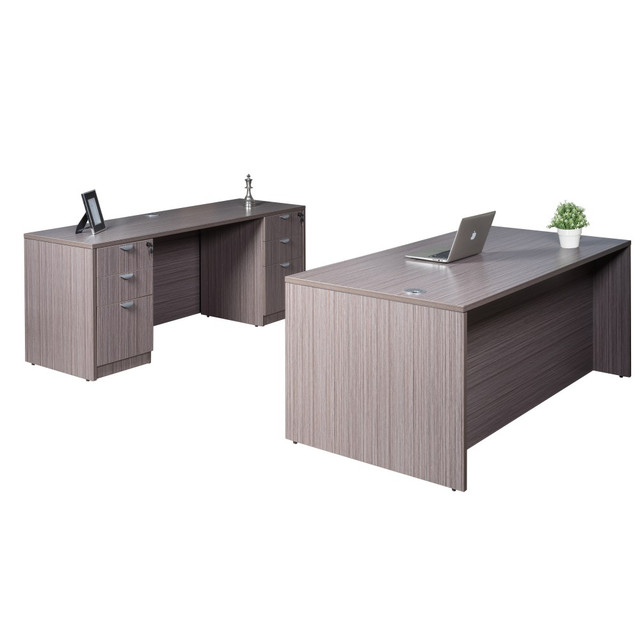 NORSTAR OFFICE PRODUCTS INC. Boss GROUPA12-DW  Office Products Holland Suite Desk And Credenza With Dual File Storage Pedestals, Driftwood