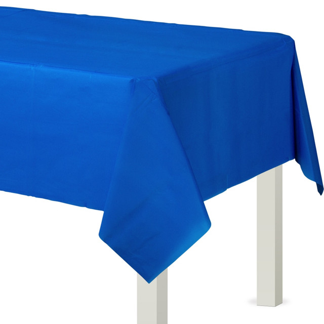 AMSCAN 579592.105  Flannel-Backed Vinyl Table Covers, 54in x 108in, Bright Royal Blue, Set Of 2 Covers