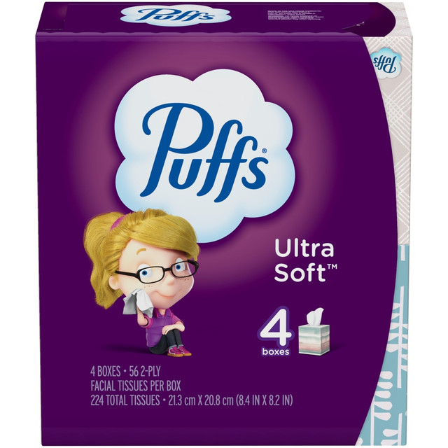 THE PROCTER & GAMBLE COMPANY 35295 Puffs Ultra-Soft 2-Ply Facial Tissues, White, 56 Tissues Per Cube, Pack Of 4 Cubes