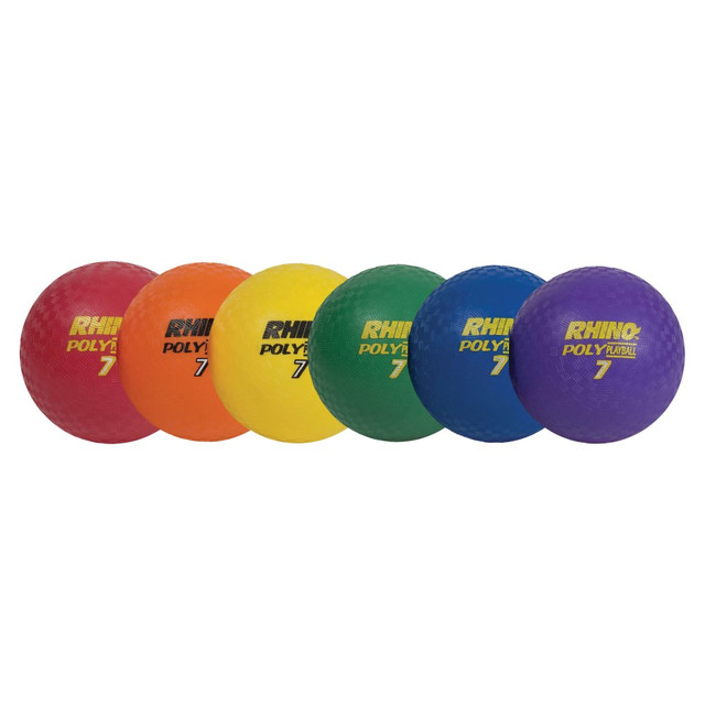 8.5inD  Seamless & bladderless  Made by a special rotational molding process  Set of 6 (1 of each) Red, Orange, Yellow, Green, Blue & Purple  Rhino Poly cover
