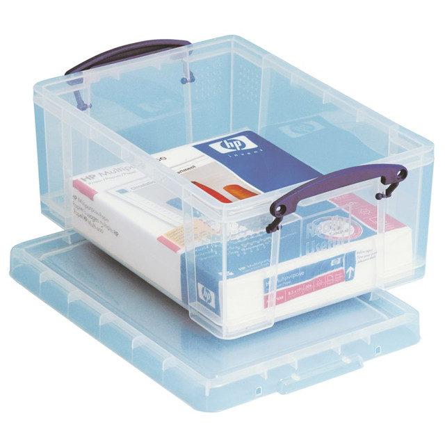 REALLY USEFUL PRODUCTS LTD 9C Really Useful Box Plastic Storage Container With Built-In Handles And Snap Lid, 9 Liters, 10 1/4in x 14 1/2in x 6 1/4in, Clear