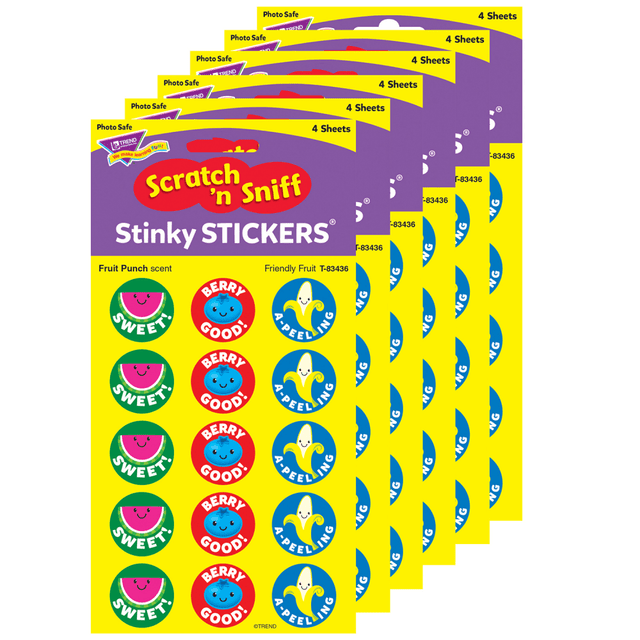 EDUCATORS RESOURCE T-83436-6 Trend Stinky Stickers, 1in, Friendly Fruit/Fruit Punch, 60 Stickers Per Pack, Set Of 6 Packs