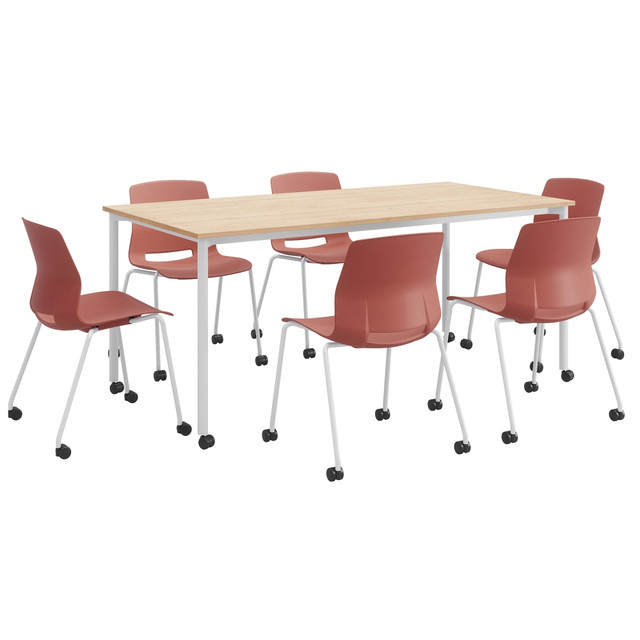 KENTUCKIANA FOAM INC KFI Studios 840031923127  Dailey Table Set With 6 Caster Chairs, Natural Table/Coral Chairs