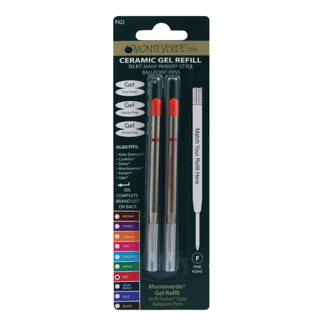 YAFA A PEN COMPANY P422RD Monteverde Parker Style Capless Ceramic Gel Refills, Fine Point, 0.5 mm, Red, Pack Of 2 Refills