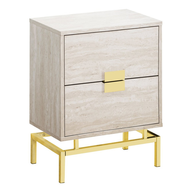 MONARCH PRODUCTS Monarch Specialties I 3493  Retro 2-Drawer Accent Table, Rectangular, Beige Marble/Gold