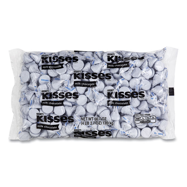 THE HERSHEY COMPANY Hershey®'s 24600242 KISSES, Milk Chocolate, White Wrappers, 66.7 oz Bag