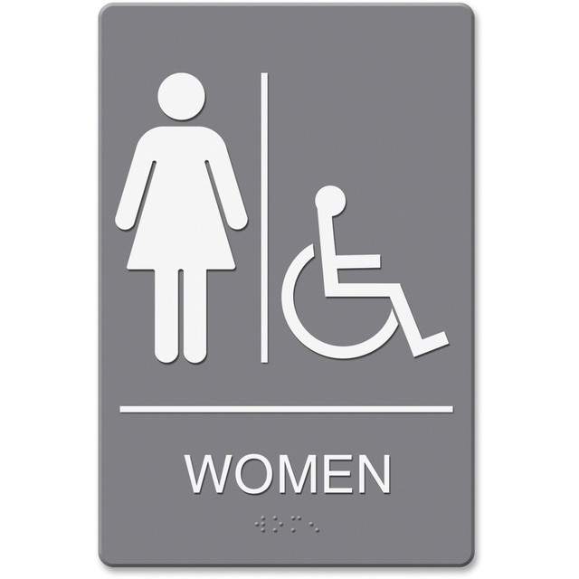 U.S. STAMP & SIGN Headline Sign 4814 HeadLine Women/Wheelchair Image Indoor Sign - 1 Each - womens restroom/wheelchair accessible Print/Message - 6in Width x 9in Height - Rectangular Shape - Plastic - Gray, White