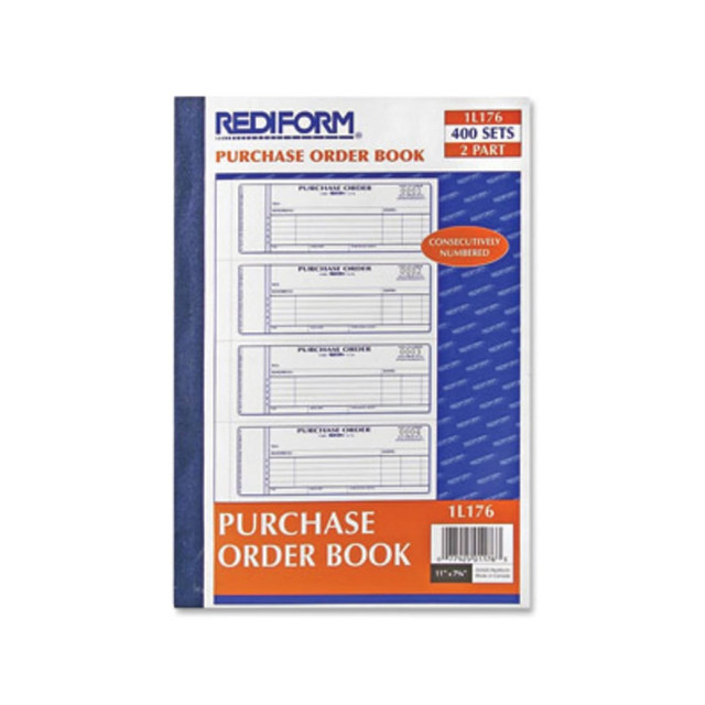 REDIFORM, INC. 1L176 Rediform 2-Part Purchase Order Book - 400 Sheet(s) - Stapled - 2 Part - Carbonless Copy - 2 3/4in x 7in Sheet Size - Blue Print Color - 1 Each