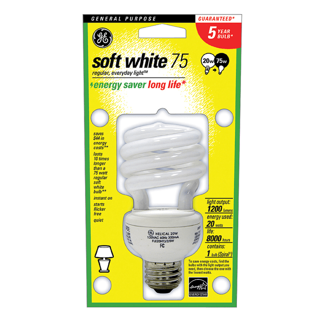 GENERAL ELECTRIC COMPANY 74200 GE Spiral Compact Fluorescent Bulb, 20 Watts