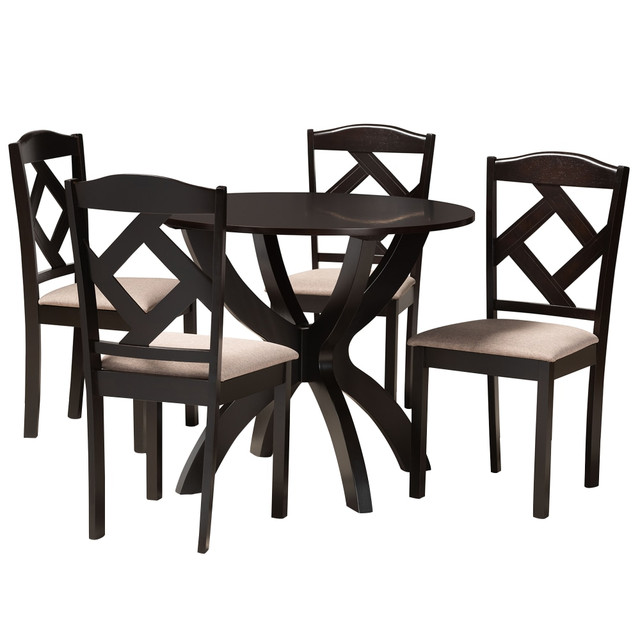WHOLESALE INTERIORS, INC. 2721-8027-10902 Baxton Studio Quinlan Dining Set, 29-15/16inH x 35-7/16inW x 35-7/16inD, Sand/Dark Brown