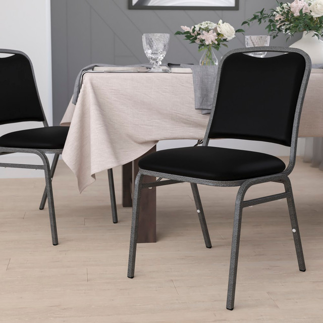 FLASH FURNITURE NG108SVBKVYL  HERCULES Series Stacking Banquet Chair, Black/Silvervein