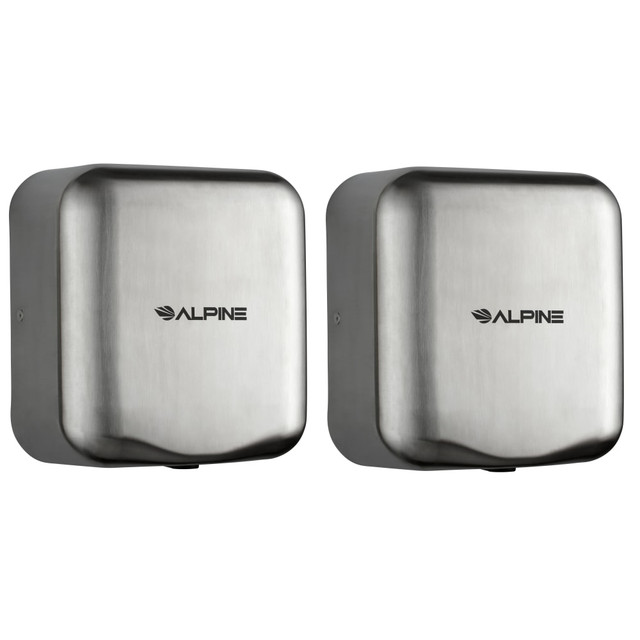 ADIR CORP. ALP400-10-SSB-2PK Alpine Industries Hemlock Commercial Automatic High-Speed Electric Hand Dryers, Brushed Silver, Pack Of 2 Dryers