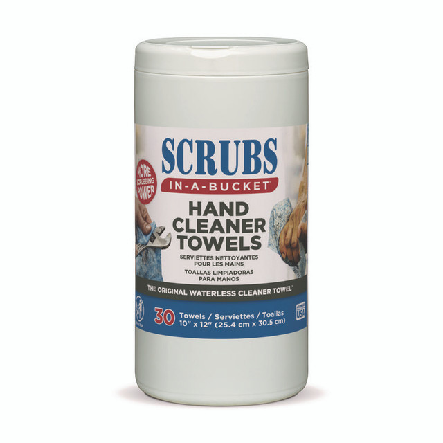 ITW PRO BRANDS SCRUBS® 42230CT Hand Cleaner Towels, 1-Ply, 10 x 12, Citrus, Blue/White, 30/Canister, 6/Carton