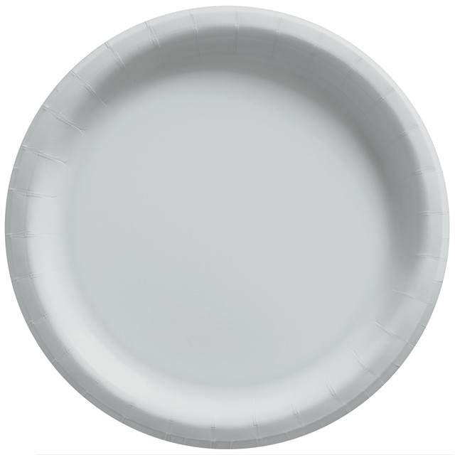 AMSCAN 690015.18  Round Paper Plates, Silver, 10in, 50 Plates Per Pack, Case Of 2 Packs