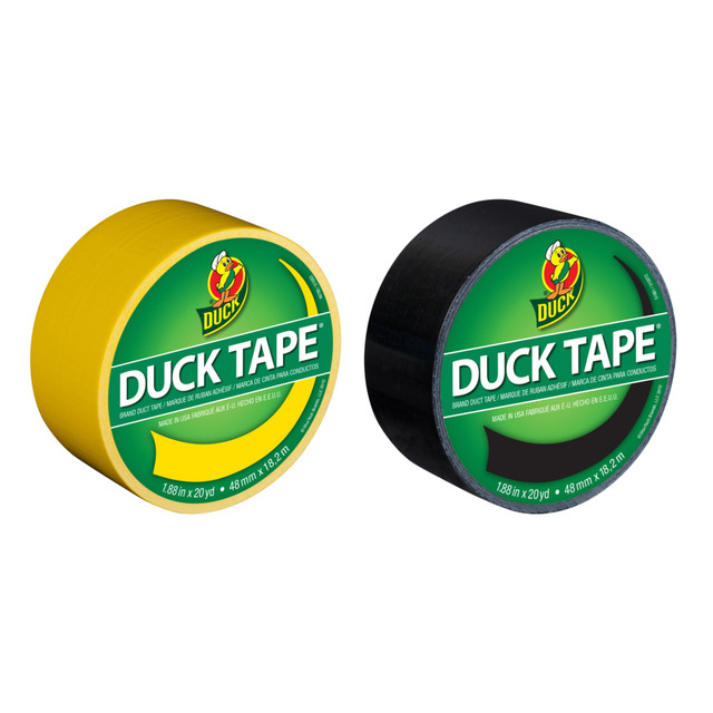 DRAGON TREE DISTRIBUTORS DUCKYWBK-OD Duck Brand Duct Tape Rolls, 1.88in x 20 Yd, Yellow/Black, Pack Of 2 Rolls DRAGON TREE DISTRIBUTORS DUCKYWBK-OD Duck Brand Duct Tape Rolls, 1.88in x 20 Yd, Yellow/Black, Pack Of 2 Rolls