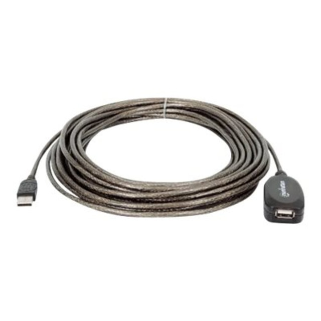 INTRACOM USA, INC. 151573 Manhattan USB-A to USB-A Extension Cable, 10m, Male to Female, Active, 480 Mbps (USB 2.0), Daisy-Chainable, Built In Repeater, Hi-Speed USB, Black, Three Year Warranty, Polybag - USB extension cable - USB (M) to USB (F) - US