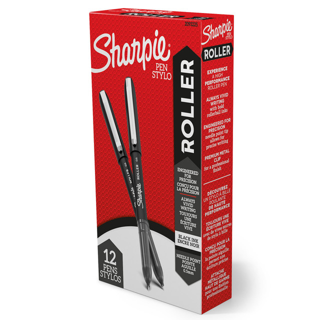 NEWELL BRANDS INC. 2093225 Sharpie Rollerball Pens, Needle Point, 0.5 mm, Black Ink, Pack Of 12 NEWELL BRANDS INC. 2093225 Sharpie Rollerball Pens, Needle Point, 0.5 mm, Black Ink, Pack Of 12
