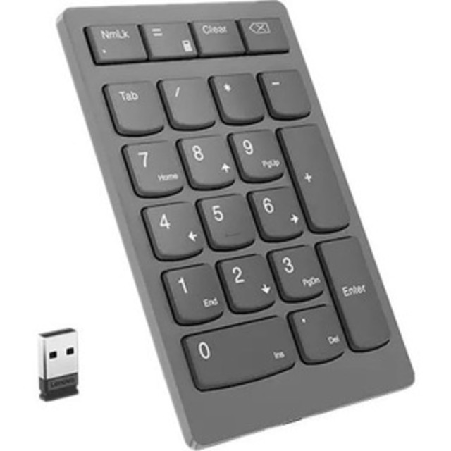 LENOVO, INC. 4Y41C33791 Lenovo Go Wireless Numeric Keypad - Wireless Connectivity - RF - 2.40 GHz Calculator, TAB, Equal, Esc Hot Key(s) - PC - Scissors Keyswitch - Storm Gray