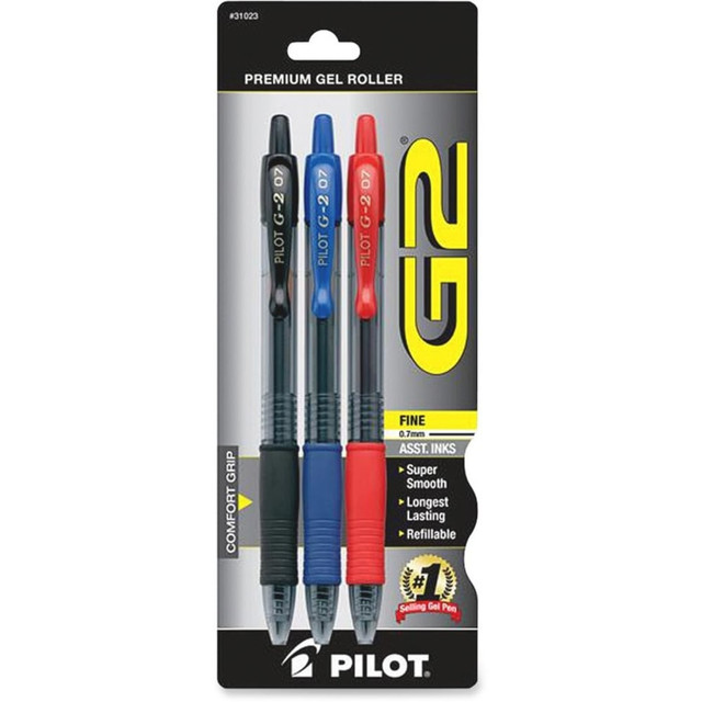 PILOT CORPORATION OF AMERICA 31023 Pilot G2 Retractable Gel Ink Pens, Fine Point, 0.7 mm, Assorted Barrel Colors, Assorted Ink Colors, Pack Of 3 Pens PILOT CORPORATION OF AMERICA 31023 Pilot G2 Retractable Gel Ink Pens, Fine Point, 0.7 mm, Assorted Barrel Colors, Assorted Ink Colors, Pack Of 3 Pens