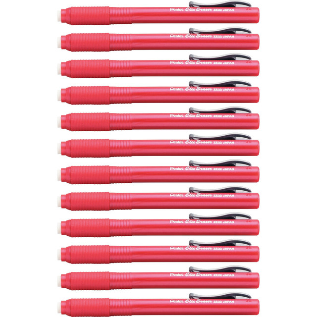 PENTEL OF AMERICA, LTD. ZE22BBX Pentel Rubber Grip Clic Eraser - Red Barrel - Pen - Refillable - 12 / Box - Retractable, Latex-free Grip, Pocket Clip, Ghost Resistant, Non-abrasive PENTEL OF AMERICA, LTD. ZE22BBX Pentel Rubber Grip Clic Eraser - Red Barrel - Pen - Refillable - 12 / Box - Retractable, Latex-free Grip, Pocket Clip, Ghost Resistant, Non-abrasive
