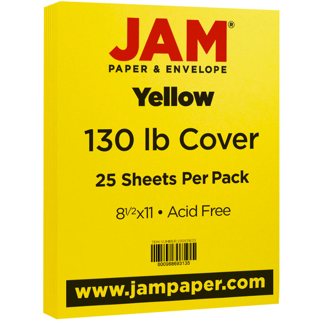 JAM PAPER AND ENVELOPE JAM Paper 295931633  Card Stock, Yellow, Letter (8.5in x 11in), 130 Lb, Pack Of 25