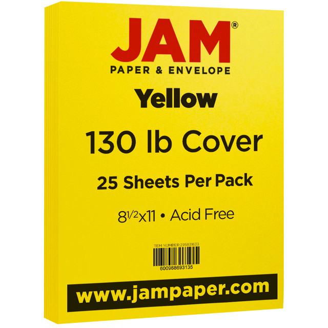 JAM PAPER AND ENVELOPE 295931633 JAM Paper Card Stock, Yellow, Letter (8.5in x 11in), 130 Lb, Pack Of 25