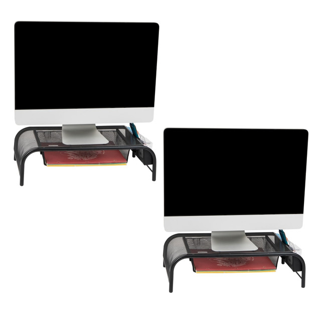 EMS MIND READER LLC 2MESHMON-BLK Mind Reader Monitor Stand Ventilated Laptop Riser Metal Paper Tray, 5 1/2inH x 11 1/2inW x 20inD, Black, Set of 2 Organizers