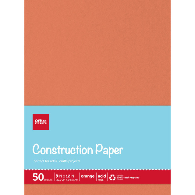 OFFICE DEPOT SI/1008C  Brand Construction Paper, 9in x 12in, 100% Recycled, Orange, Pack Of 50 Sheets