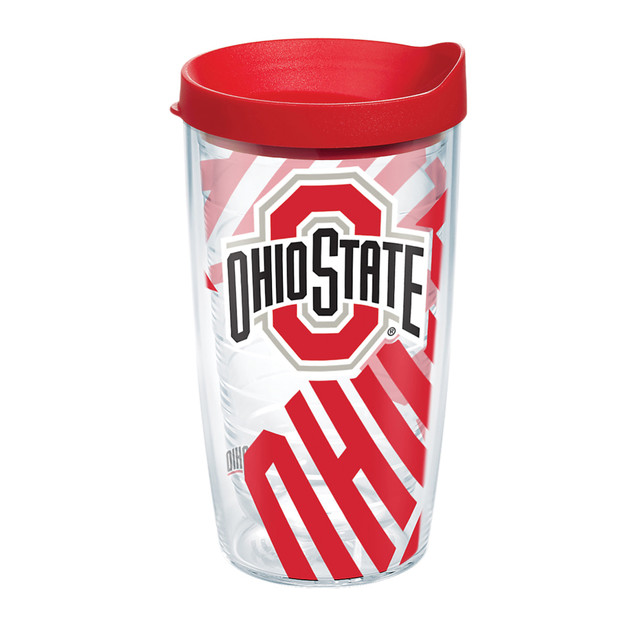 TERVIS TUMBLER COMPANY 1289218 Tervis Genuine NCAA Tumbler With Lid, Ohio State Buckeyes, 16 Oz, Clear