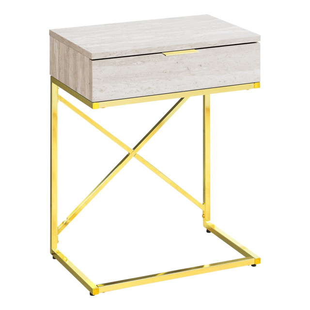 MONARCH PRODUCTS Monarch Specialties I 3473  Accent End Table, Rectangular, Beige Marble/Gold