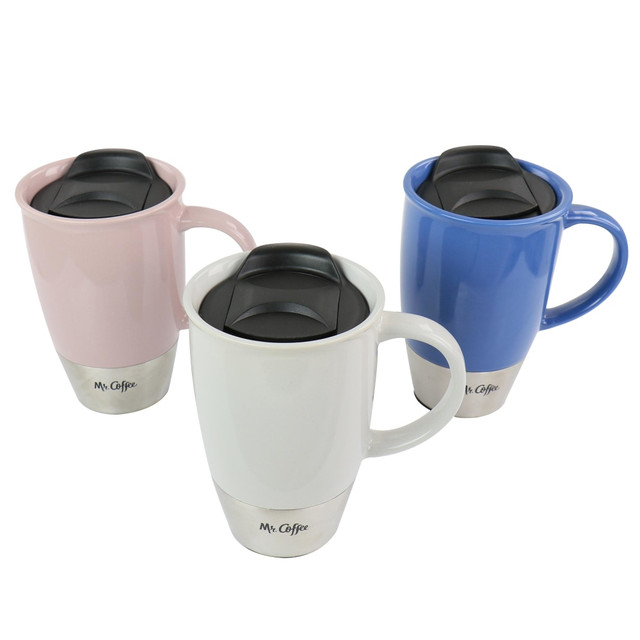 GIBSON OVERSEAS INC. 995116958M Mr. Coffee 3-Piece Stoneware Travel Mug Set, 14 Oz, Assorted Colors