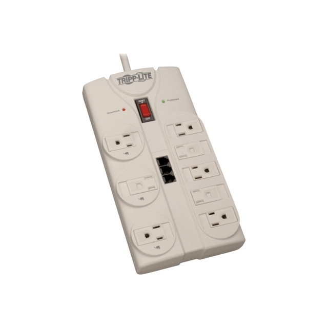 TRIPP LITE TLP808TEL  Surge Protector Power Strip 120V 5-15R 8 Outlet RJ11 8ft Cord 2160 Joule - Surge protector - 15 A - AC 120 V - output connectors: 8 - attractive gray