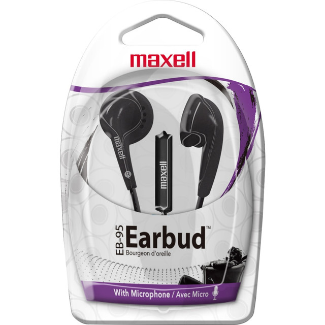 Experience high-quality sound from Maxell EB-95 Earbuds With Microphone. These lightweight earbuds with wires can connect to a variety of sources including portable stereos, computers and CD players.  In-ear headphones direct crystal-clear audio directly into your ear.  Round shape offers a secure, comfortable fit.  Lightweight headphones are ideal for extended wear.  Advanced technology provides dynamic sound reproduction from virtually all sources.  Built-in microphone lets you make and take phone calls.  Backed by the manufacturer's lifetime limited warranty.