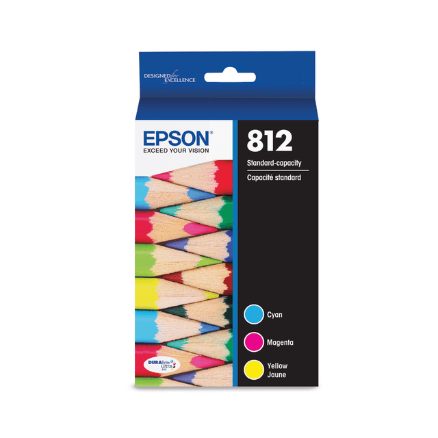 EPSON AMERICA INC. T812520-S Epson 812 DuraBrite Ultra Cyan, Magenta, Yellow Ink Cartridges, Pack Of 3, T812520-S