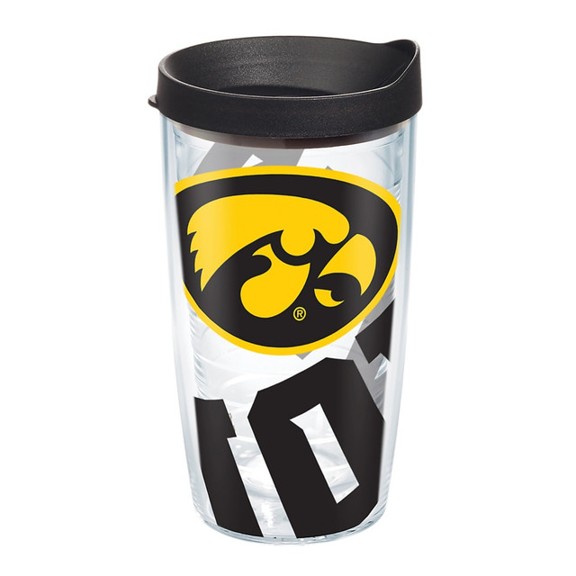 TERVIS TUMBLER COMPANY 1289481 Tervis Genuine NCAA Tumbler With Lid, Iowa Hawkeyes, 16 Oz, Clear