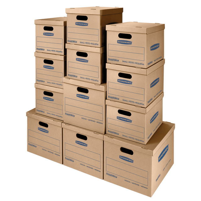FELLOWES INC. 7716401 Bankers Box SmoothMove Classic Moving & Boxes With Lift-Off Lids, 14in x 18in x 15in, 85% Recycled, Kraft, Case of 8 Small/4 Medium FELLOWES INC. 7716401 Bankers Box SmoothMove Classic Moving & Boxes With Lift-Off Lids, 14in x 18in x 15in, 85% Recycled, Kraft, Case of 8 Small/4 Medium