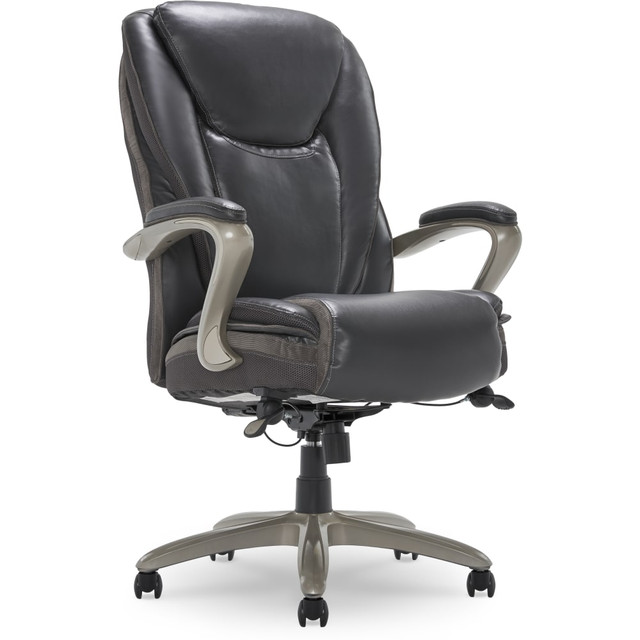 OFFICE DEPOT 51142 Serta Smart Layers Hensley Big & Tall Ergonomic Bonded Leather High-Back Chair, Dark Gray/Silver