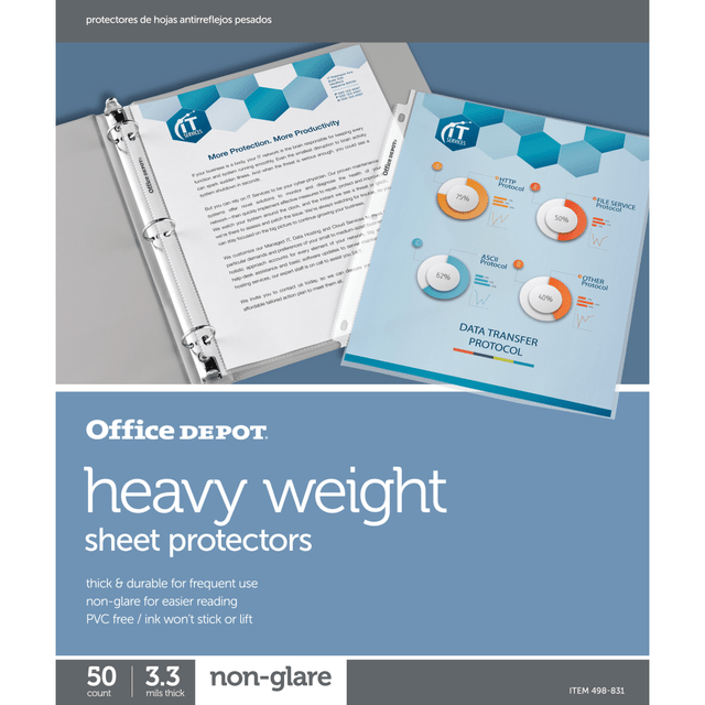 OFFICE DEPOT 498831 Brand Heavyweight Sheet Protectors, 8-1/2in x 11in, Non-Glare, Box Of 50 OFFICE DEPOT 498831 Brand Heavyweight Sheet Protectors, 8-1/2in x 11in, Non-Glare, Box Of 50