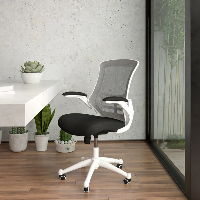 FLASH FURNITURE BLX5MWHBK  Mesh Mid-Back Swivel Task Chair With Flip-Up Arms, Black/White