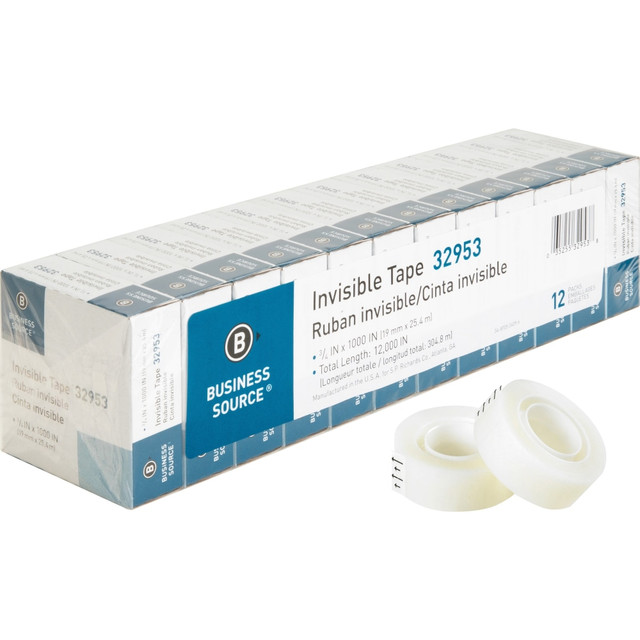 SP RICHARDS 32953 Business Source Premium Invisible Tape Value Pack - 27.78 yd Length x 0.75in Width - 1in Core - For Multipurpose, Splicing, Mending, Holding - 12 / Pack - Clear