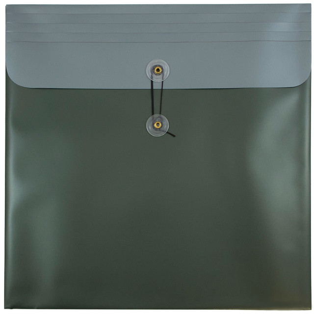 ARCLYTE TECHNOLOGIES, INC. 15855 JAM Paper Plastic 13in x 13in Poly Envelopes, Button And String Closure, 13in x 13in, Metallic Dark Green, Pack Of 12