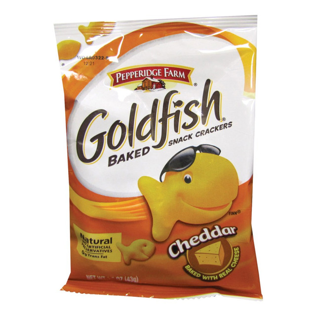 PEPPERIDGE FARM, INC. CAM13539 Pepperidge Farm Goldfish Baked Crackers, Cheddar, 1.5 Oz, Carton Of 72 PEPPERIDGE FARM, INC. CAM13539 Pepperidge Farm Goldfish Baked Crackers, Cheddar, 1.5 Oz, Carton Of 72